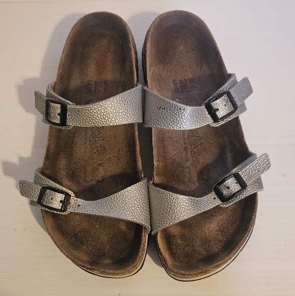 Birkenstock Shoes - Birkenstock Silver Tahiti Soft Double Strap Sandal Size 8